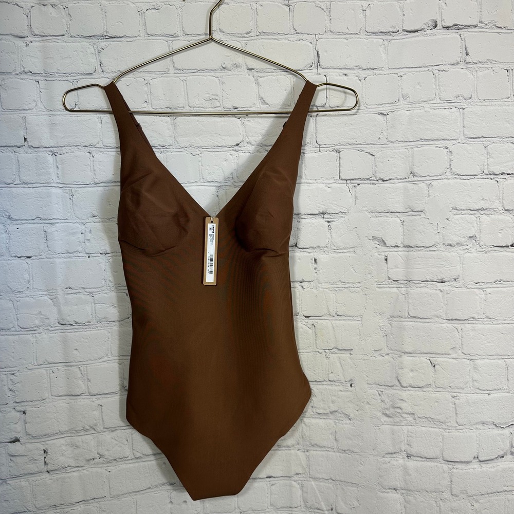 NEW SKIMS Body CS Plunge Bodysuit Jasper Brown Thong BD-THG-9551W Large‎ NWT